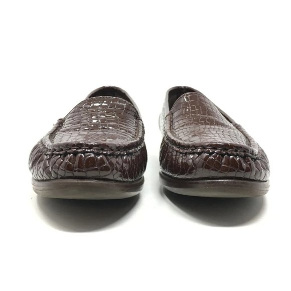SAS Simplify 5.5 M Brown Leather Loafers Croc Embossed Womens Comfort Shoes - Picture 8 of 11